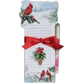 Lissom Design Notepad Gift Sets - 2-Piece Magnetic Refrigerator Notepad Grocery List Pad & Pen Set, Winter Harmony