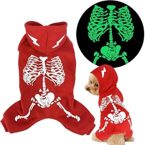 Glow-in-The-Dark Skeleton Pet Costume - Luminous Hooded Outfit for Small & Medium Dogs, Perfect for Halloween and Nighttime Fun, XL-Black