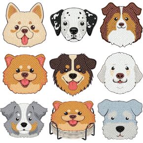 8 PCS Diamond Art Coasters Kit للبالغين مع حامل ، أقدام الكلب ، أبعاد الطلاء الماس الصغيرة مع وسادة الفلين ، فنية خشبية غير قابلة للانزلاق ، 5D DIY ، نقاط الحفر الكاملة ، لوازم الحرف ، 4x4inch