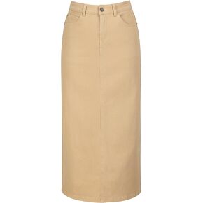 Long Denim Skirt for Women Casual A-Line Denim Maxi Skirt Stretch High Waisted Jean Skirt with Pocket Blue