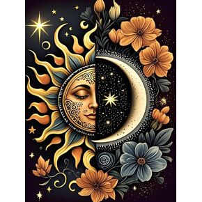 Ekuxom Sun and Moon Diamond Art Kits for Adults, Round Full Drill Diamond Painting Kits, Glow Diamond Art Dots Painting Gem Craft Wall Art Decor Gifts 12x16 inch