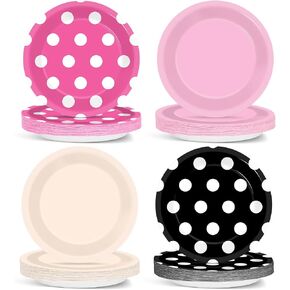 48 PCS Pink Mouse Birthday Party Supplies Cartoon Mouse Paper Paper 7 inch Mouse Mouse Pink Black White Polka Dot Discipable Plates for Girls Kids Pink Mouse Birthday Decorations