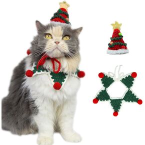 Handmade Christmas Dog Costume,Christmas Tree Dog Hat,Cat Outfit,Knitted Cat Costume,Adjustable Fit Five-Pointed Star Dog Clothes,Christmas Clothes for Dogs and Cats