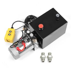 12V DC Hydraulic Power Device 8 Quart/ 10 Quart/ 13 Quart Hydraulic Dump Trailer Pump for Lifting and Lowering Dump Trailer Trucks Single/Double Acting (8 Quart Double)