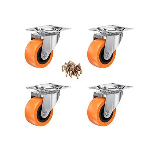 1.5 Inch Casters, ASHGOOB Caster Wheels/Casters Set of 8, 360° Swivel Universal Plate Caster Wheels for Storage Box/Small Furniture/Kitchen Appliances, Orange Polyurethane (PU) Castors (8 Pack)