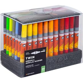 Molotow 74 Color One4All 1.5 و 4mm twin-tip pump set مجموعة كاملة ، 74 علامة ، مجموعة واحدة