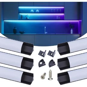 Muzata 20Pack 6.6FT/2M V Shape LED Channel Black Aluminum LED Strip Diffuser Channel with Milky White Cover Corner Lighting Easy Installation V1SW BW 2M