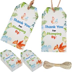 Serencatcher 50pcs ديناصور شكرا لك العلامات ، ديكورات دش الطفل ، شكرا لك على الدوس من خلال علامات اسم الهدية مع سلسلة لدينو ديناصور تحت عنوان عيد ميلاد الكشف عن حفلات الحفلات