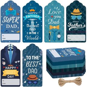 120pcs Happy Father's Day Gift Tags Best Dad Mustache Hanging Paper Labels with String Love You World's Best Dad TieTags for Party Birthday DIY Craft Wrapping