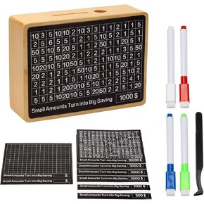 Money Saving Box - Wooden Piggy Bank for Adults and Kids With 8 Saving Targets, Cash Vault Challenge Box, Budgeting and Goals Coin Bank for Boys and Girls (Black)