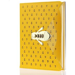 Mazeran Bee على شكل مجموعة مجلة قفل القفل ، Pu Leather Hard Cover Notebook Cute Diary ، A5 المبطنة بكلمة مرور قفل مخطط شخصي منظم هدية للبنات ابنة النساء