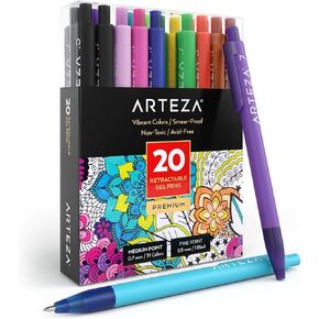 مجموعة ألوان Arteza Gel Colored من 20 ، ألوان متنوعة من الأقلام القابلة للسحب للكتابة في دفتر ملاحظات ، مجلة ، مخطط