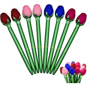Maydahui 12 PCS Colorful Rose Flower Ballpoint Pen Novelty Floral Pens Retractable Metal Pen 4 Colors Black Ink for School Home Office Wedding Birthday