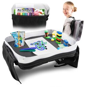 Kids E-Z Travel Lap Desk Tray by modFamily - Universal Fit for Car Seat, Stroller & Airplane - Organized Access to Drawing, Snacks, and Activities. Includes Bonus Printable Travel Games - (Red)