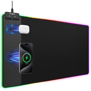 وسادة الماوس مع الشحن اللاسلكي ، والألعاب mousepad ، 31.5 "x15.7" حصيرة مكتب كبيرة XXL ، قاعدة مطاطية غير انزلاق ، لوحة مفاتيح كمبيوتر مقاومة للماء للألعاب ، المنزل ، المكتب ، وسادة المكتب الأسود