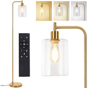 Litake Industrial Floor Lamp- Gold, Dimmable Modern Standing Lamp with Clear Glass Shade, Gold Tall Lamp with Remote & Foot Control, LED Bright Corner Lamp with 6W Bulb for Living Room Bedroom Office