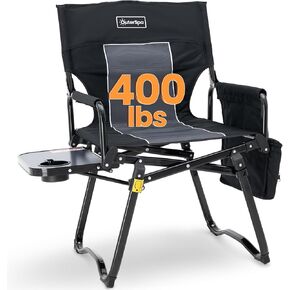 Camping Folding Chairs for Outside, Foldable Camp Chairs for Adults Heavy Duty, Oversized Directors Camping Chair with Table for Picnic, Lawn Large Comfy Camping Chair, 350 LBS Capacity, Blue