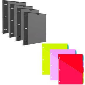 Infun 1 Inch Telescoping 3 Binder Ring Binder مع غطاء أمامي قابل للتخصيص - 4 PCS + 15 PCS 5 -TAB Plastic 2 Pockets Binder Dividers