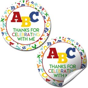 رسائل ABC Alphabet وتعلم عيد ميلادك ، شكرًا لك ملصقات الملصقات للحفلات ، 40 2 "ملصقات دائرة الحفلات بواسطة Amandacreation ، رائع على مفضلات الحفلات ، أختام المغلف وأكياس Goodie