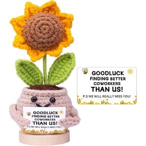 Funny Positive Crochet Sunflower, Wool Knitting Sunflower Plant Thank You Gift with Card, Coworker Appreciation Gift for Coworker Friend