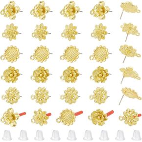 UniCraftale حوالي 30pcs 5 stud stud arkenring arpering arring postring postring posts with loops alloy flower arring str