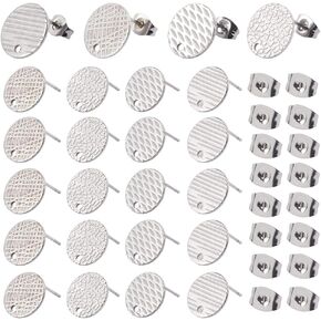 1 صندوق 40pcs 4 أنماط مسطحة مستديرة من القرط المشاركات الفضية عشيق القرط النتائج مع حلقة hypoallergenic مع ظهور الأذن الفولاذ المقاوم للصدأ مقذوم الأزرار الفار