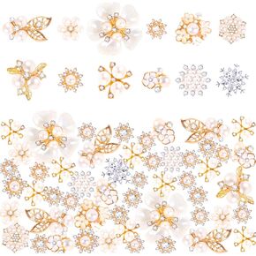 65 PCS زر حجر الراين ، أزرار زخرفة لؤلؤة فو ، أحجار الراين لصياغة ، وملحقات باقة perainflower ، والزخارف المصنوعة يدويًا ، وزينة الملابس ، وملحقات الزفاف