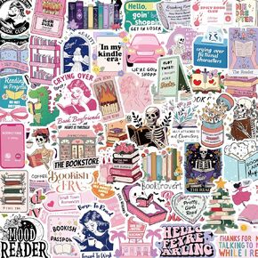 200 PCS Book Stickers for Kindle, Bookish Stickers, Reading Romance Sticker Cute Booktok Vinyl Waterproof Decals for Laptop Ebook Readers Water Bottles Scrapbook