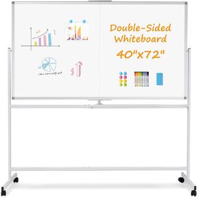 [40 Sq/Ft] WALGLASS Rolling Double-Sided Whiteboard, 360 Degree Reversible 72"x40" White Magnetic Board, Dry Erase Board on Wheels with Mobile Stand for Office, School, and Classroom, 6'x3.33'