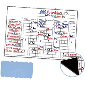 Magnetic White Chore Chart for Kids – Perfect Size Dry Erase Board for Refrigerator – with 4 Chalk Markers – Reward Good Behavior & Responsibility Chart - 17x12