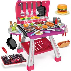 ألعاب المطبخ للعب الأطفال ، Kids BBQ Grill Kitchen Playset مع الدخان والصوت والضوء ولعب ألعاب الطعام الوردي ، مجموعة الطهي من الطبقات في الهواء الطلق ، هدية لعبة شواء للبنات الصغار 3-5 ، وردي ، وردي