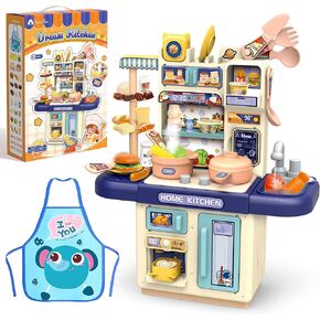 Mini Kids Kitch Kitchen PlaySet مع ساحة ، لعب لعبة المطبخ مع البخار والأضواء الواقعية ، واللعب بالوعة وألعاب المطبخ ، والتظاهر هدية اللعب للأطفال الصغار 3-5 بويز الفتيات