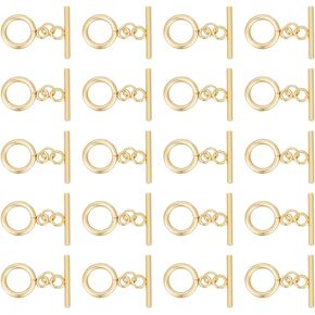 UniCraftale 20pcs مقاطع تبديل من الفولاذ المقاوم للصدأ مقاوم 16 مم جولة IQ Clasps Clasps T-Bar Clasps Clasps REAL 18K GOLD CLASPS مع حلقات القفزة المفتوحة الفولاذ المقاوم للصدأ المفتوح للمجوهرات لصنع المجوهرات