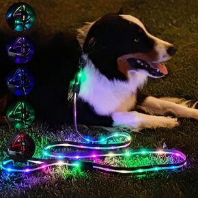 Luminoid LED Dog Leash | USB Rechargeable | RGB Color Changing Light Up Dog Leashes, Dog Lights Make Pet Visible and Safe for Night Walking, 12 Animated Effects Multi-Color