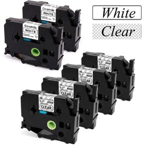 استبدال Tze Black على شريط رقمي واضح/أبيض 18 مم 0.7 بوصة ، TZE-241 TZE-141 TZ-141 متوافق مع Brother Ptouch PTD400 PTD600 PTD1880 PT1890W صانع الملصقات ، 6 حزمة
