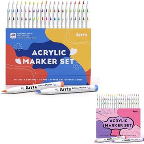 Arrtx Acrylic Paint Pens Classic Colors 60 Colore و Anime Colors 60 ألوان علامات أكريليك للطلاء الصخري والزجاج والخشب وحزمة الهدايا