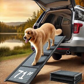 Dog Ramp for Car, 71'' Long Dog Ramps for Large Dogs Prevent Strain with Anti-Slip Rug Surface, Portable Folding Dog Ramp, Wider Outdoor Dog Ramp for Trucks & SUV Travel