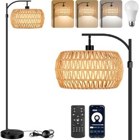 Innôplus Rattan Floor Lamplor Lamp Lamp for Room Bedroom Boho مصباح واقف مع التحكم عن بُعد ومصباح قابل للضايق