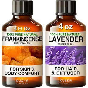 زيت اللبان للبشرة والخزامى الزيت الأساسي للناشر - 100 ٪ من الزيوت العطرية العطرية الطبيعية - 2x4 fl oz - kukka