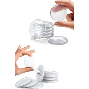 Strongest Wall Door Handle Stopper 2" Set. 6 Pieces of Clear Rubber and 7 white Door Knob, Round Wall Shield Cushion. Quiet Wall Protector for Door Handle. Guard Door Bumper Wall Protector Silencer. S