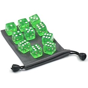 10pcs Green 6 Side Dice D6 RPG D&D Game شفافة أخضر + مجموعة الأدوار لعب الزهر الزهر والملحقات (19 مم)