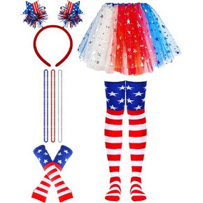 Red White and Blue Tutu 4th of July Costume Accessories Set Independence Day Costume Tutu Patriotic Skirt for Women Independence Day Flag Day Halloween Party Music Festival Cosplay Accessories