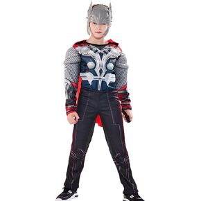 Super Hero Costume Kids Muscle Muscle Suit Deluxe 4pcs Superhero Mask Phemsuit Cape Hammer Assemeen Cosplay Props