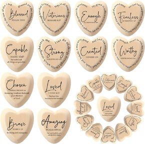 Geelin 72 Pcs Inspirational Christian Gift Religious Wooden Heart Tokens with Bible Verses Pocket Hug for Women Men Church Scripture Gifts God Blessed Party Favors