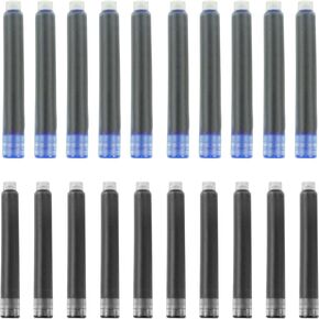 Yunchun 20pcs نافورة الحبر القلم عبوات ، مجموعات حبر 2.6 ملم للحبر هونغديان ، وكتابة الحبر الحبر تعبئة الحبر القياسية ، والكتابة السلسة ، وسعة كبيرة وسهلة الأسود + الأزرق