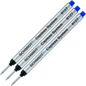 حزمة من 3 - Schmidt 8127 S Capless System System Rollerball Refill Blue Ink Tip