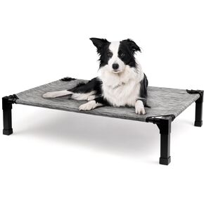 Heeyoo Cooling Elevated Dog Bed, Raised Dog Bed with Washable Breathable Mesh and Metal Frame, Portable Dog Cot Bed with No-Slip Feet for Outdoor and Indoor Use, Black Silver