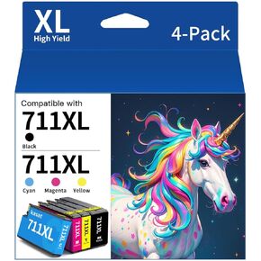 711xl Ink cartridges High Yield Combo Pack Replacement for hp 711 Ink Cartridge to use for HP DesignJet T100 T120 T125 T130 T520 T525 T530 Printer(80-ml Black / 29-ml Cyan/Yellow/Magenta) 4 Pack