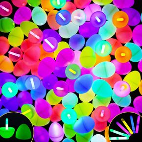 Mgparty Glow في بيض عيد الفصح المظلم ، 96 بيض بلاستيكي مع 192 عصي توهج مصغرة للأطفال سلة عيد الفصح الحفلات الحفلات إمدادات صيد البيض وزينة عيد الفصح