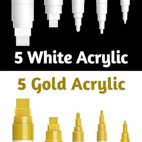 5 White + 5 Metallic Gold Acrylic Paint Pens Bundle